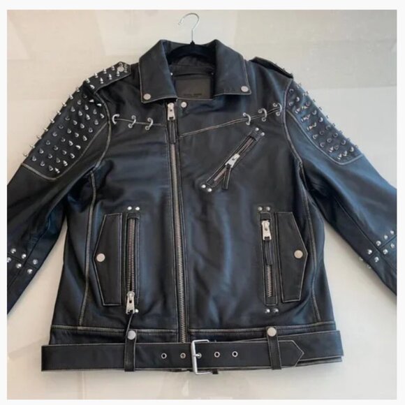 Boda Skins Studded Spike Black Leather Jacket for Miracle Workers TBS - LARGE - Picture 1 of 6